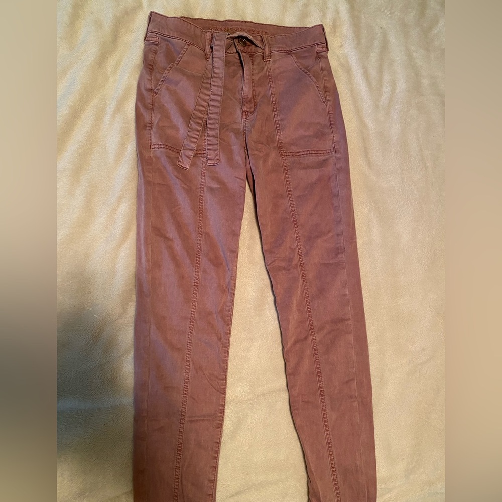mauve american eagle tie waist pants size 10 regular